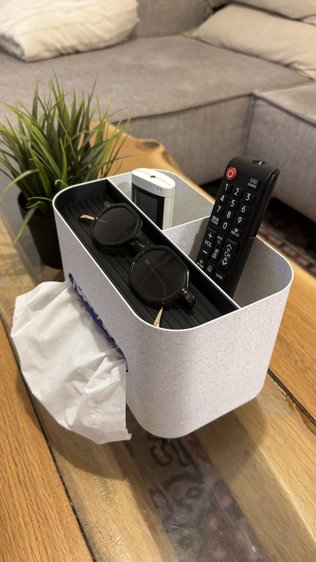 Living Room Organizer with Napkin Slot, Remotes & Essentials Storage