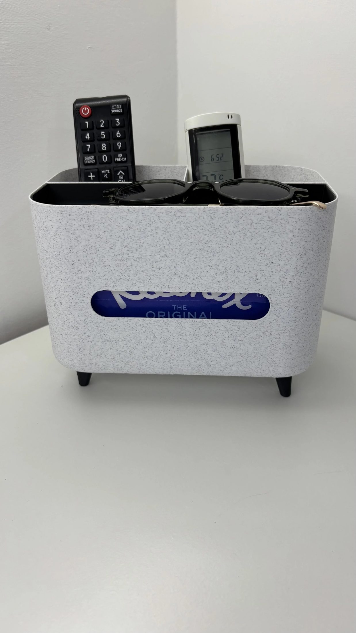 Living Room Organizer with Napkin Slot, Remotes & Essentials Storage