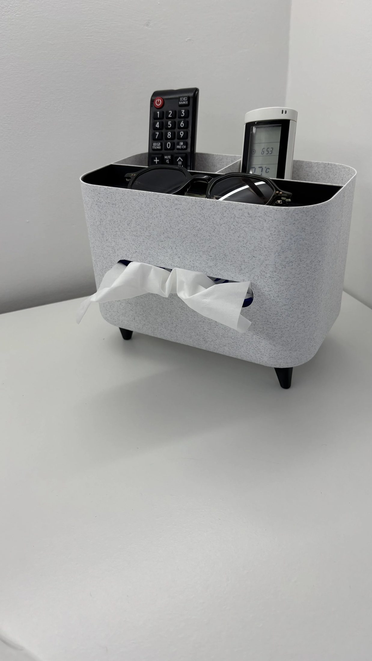 Living Room Organizer with Napkin Slot, Remotes & Essentials Storage